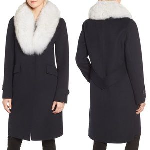 NEW Derek Lam Crosby 10 Navy Faux Fur Collar Coat